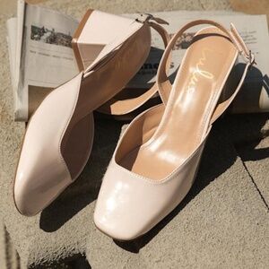 Lulus Carlson Bone Patent Slingback Low Heel Pumps White - Size 7.5